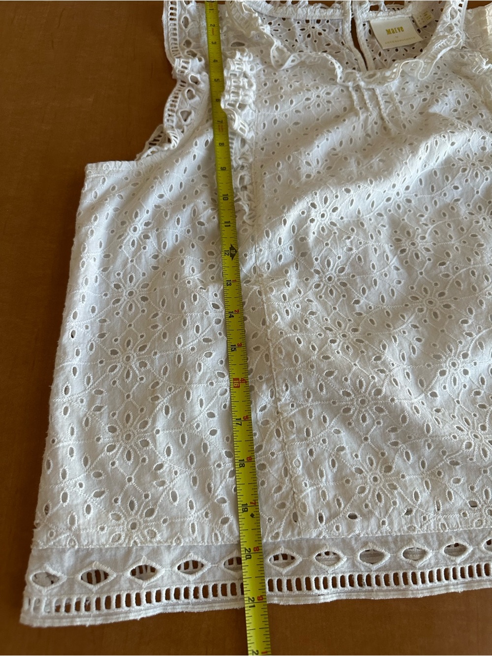 Anthropologie Maeve Tilly White Eyelet Ruffle Sleeveless Blouse Size 12 - Picture 6 of 9